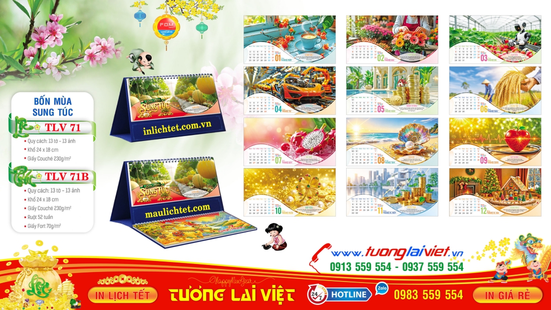 Lịch để bàn 13 tờ Bốn Mùa Sung Túc