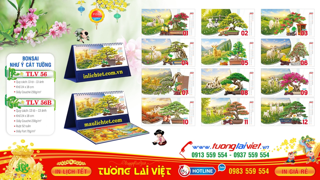 Lịch để bàn 13 tờ Bonsai Tài Lộc
