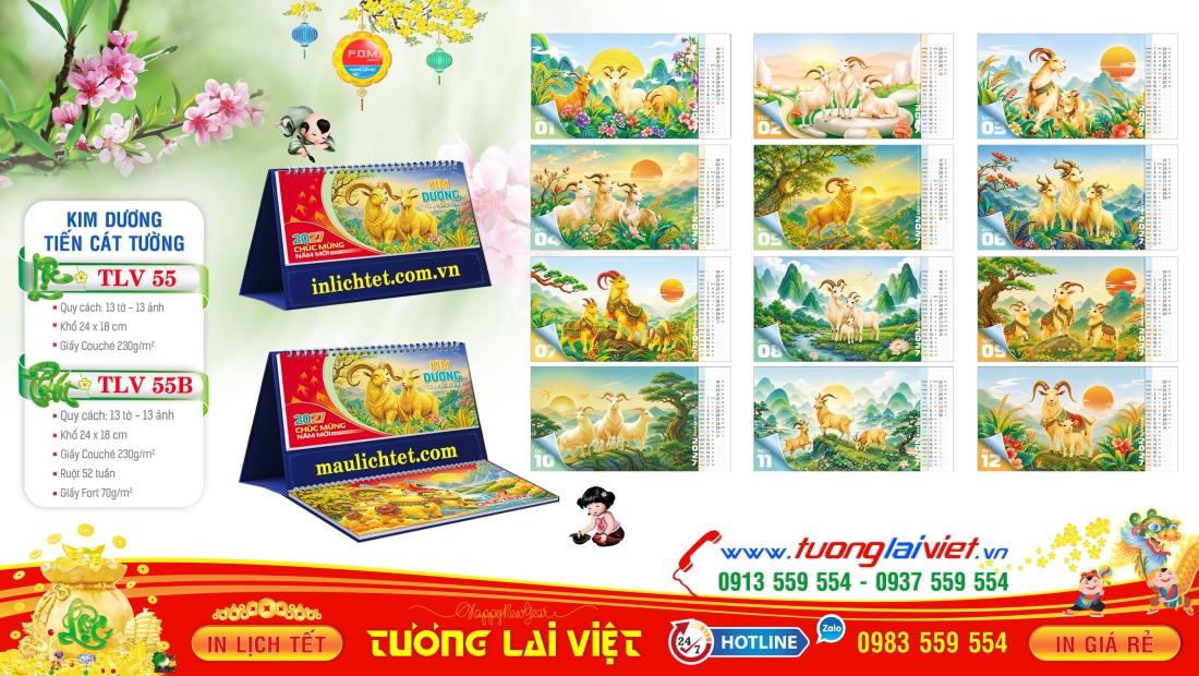 Lịch để bàn 13 tờ Con Giáp Tài Lộc