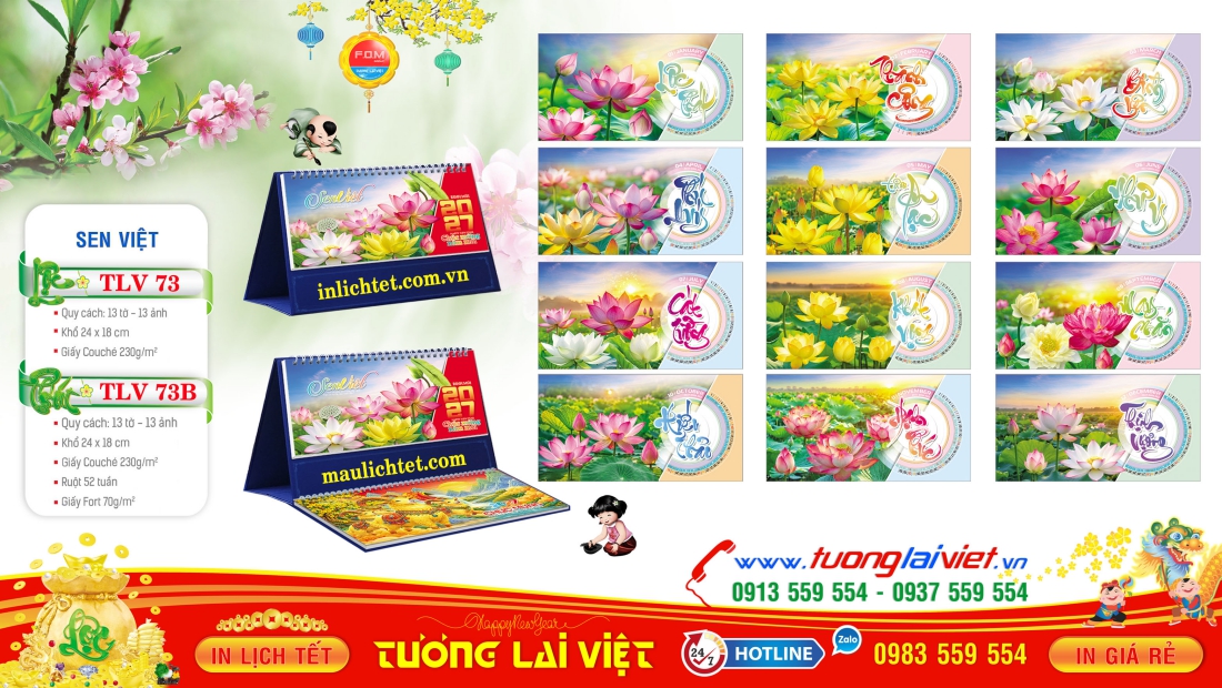 Lịch để bàn 13 tờ Hoa Sen