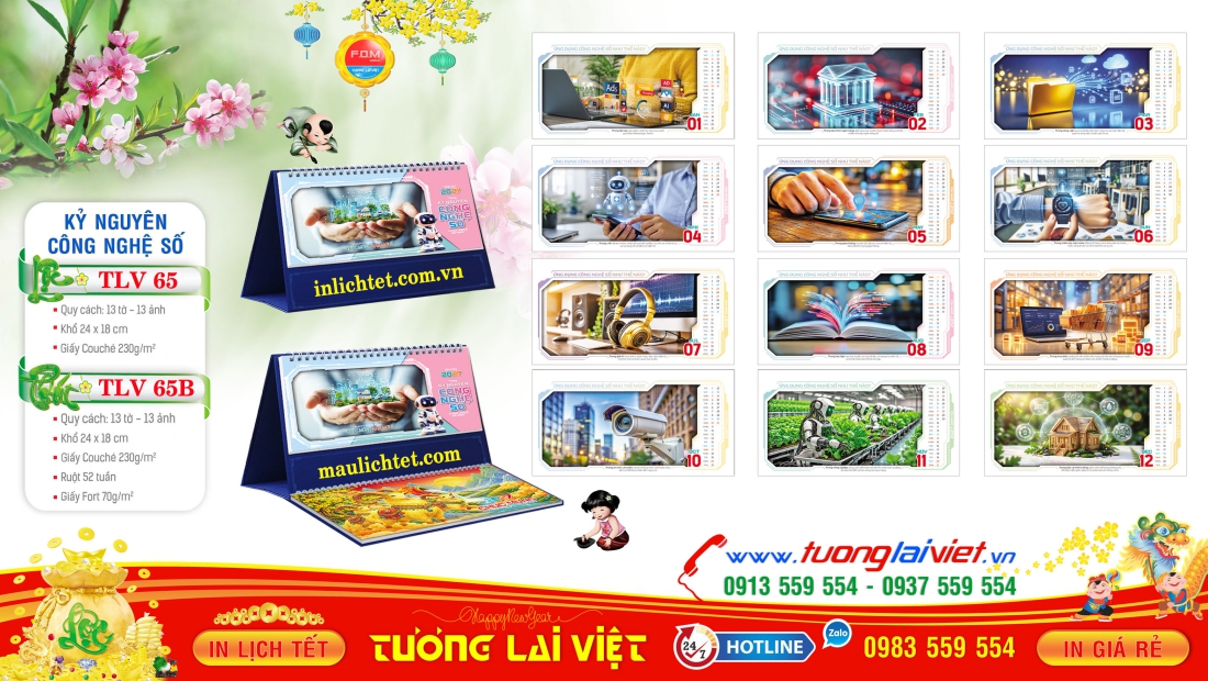 Lịch để bàn 13 tờ Kỷ Nguyên Công Nghệ