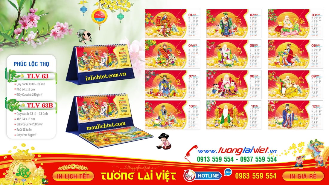 Lịch để bàn 13 tờ Phúc Lộc Thọ