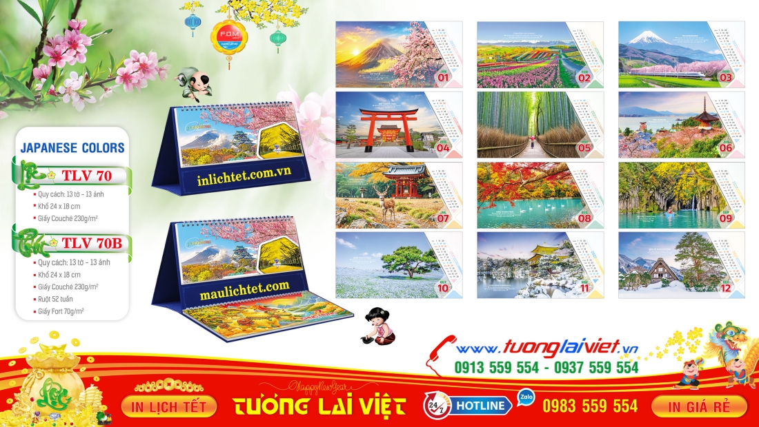 Lịch để bàn 13 tờ Sắc Màu Nhật Bản