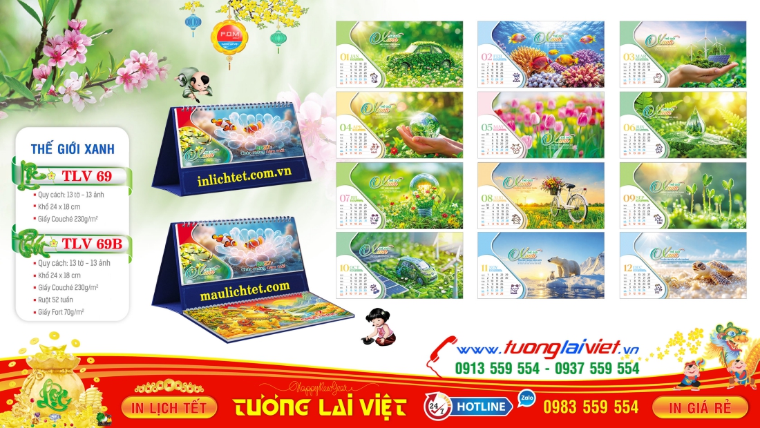 Lịch để bàn 13 tờ Thế Giới Xanh