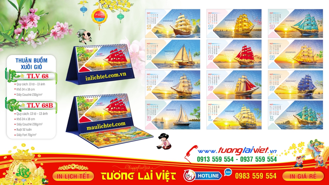 Lịch để bàn 13 tờ Thuận Buồm Xuôi Gió