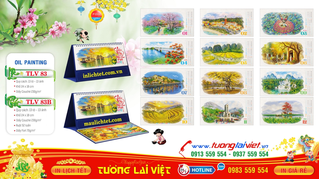 Lịch để bàn 13 tờ Tranh Vẽ Nghệ Thuật