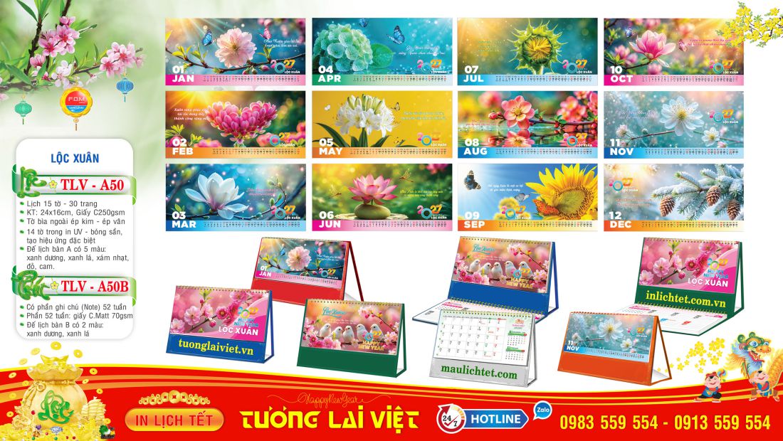 Lịch để bàn 15 tờ Lộc Xuân