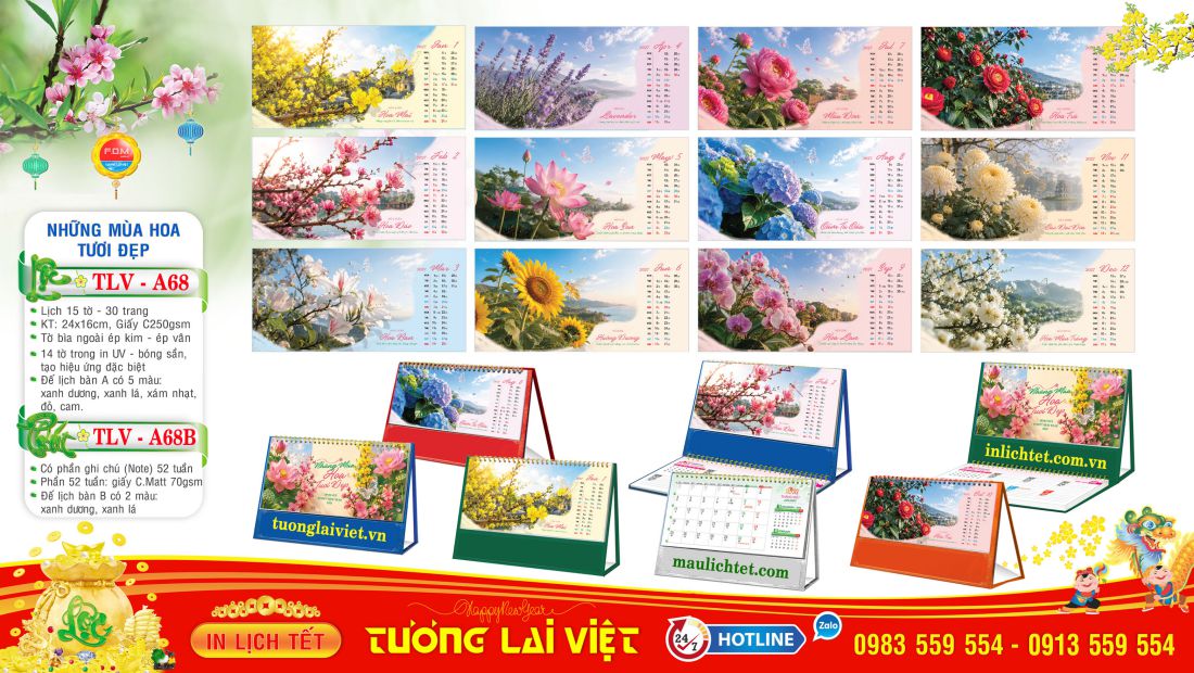 Lịch để bàn 15 tờ Những Mùa Hoa