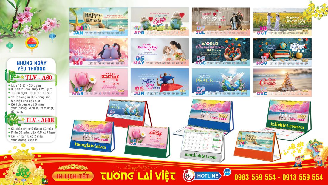 Lịch để bàn 15 tờ Những Ngày Yêu Thương