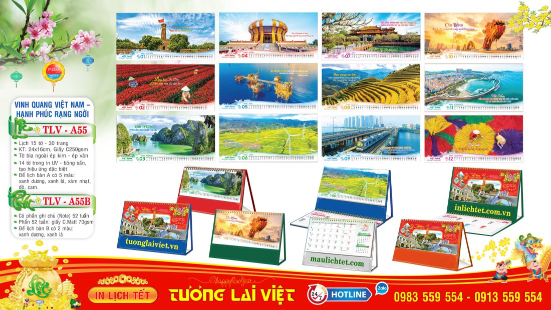 Lịch để bàn 15 tờ Vinh Quang Việt Nam