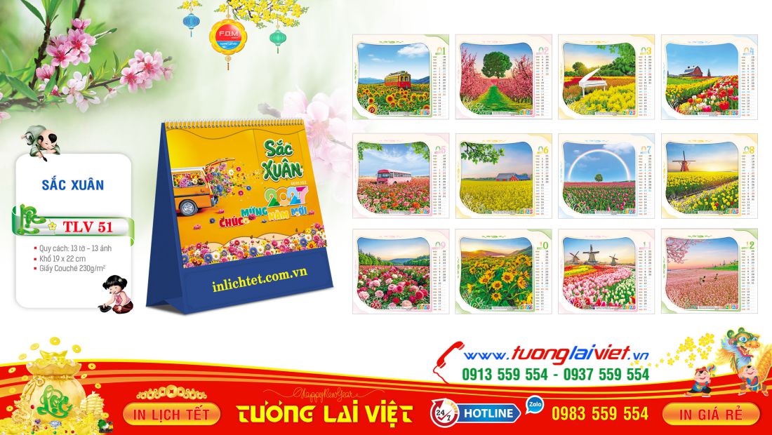 Lịch bàn đứng Hoa Xuân