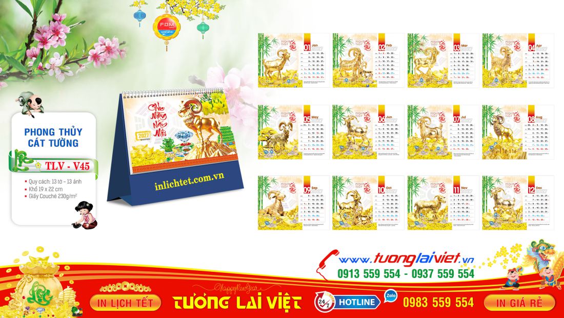 Lịch để bàn đứng Phong Thủy Cát Tường