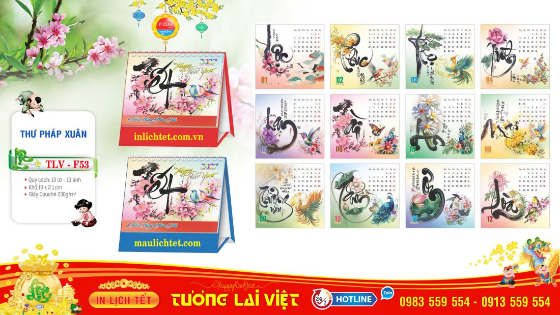 Lịch để bàn đứng Thư Pháp Xuân